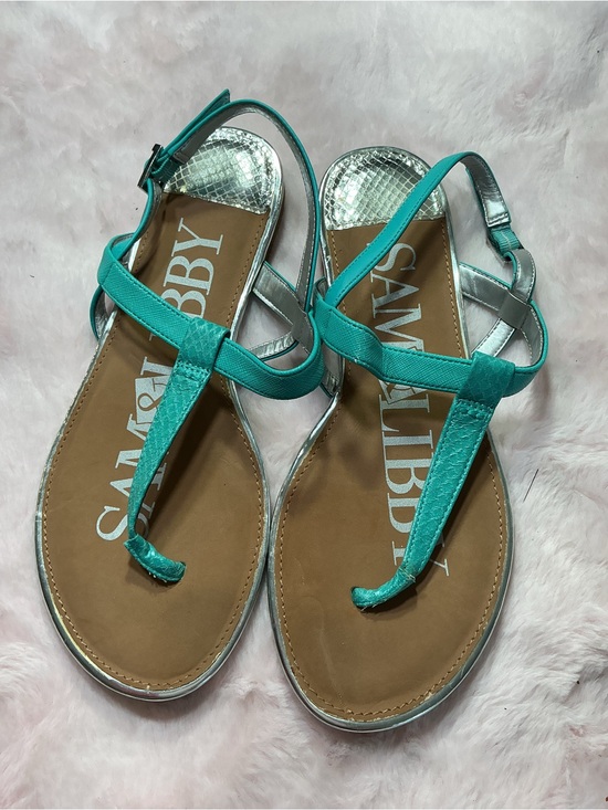 Sam & Libby Shoes - Sam & Libby Turquoise T-Strap Slingback Sandals with Metallic Accents b106